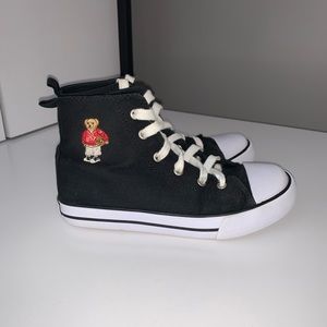 Polo Ralph Lauren Bear Black Canvas Kids High Top Sneaker Shoes Size 1